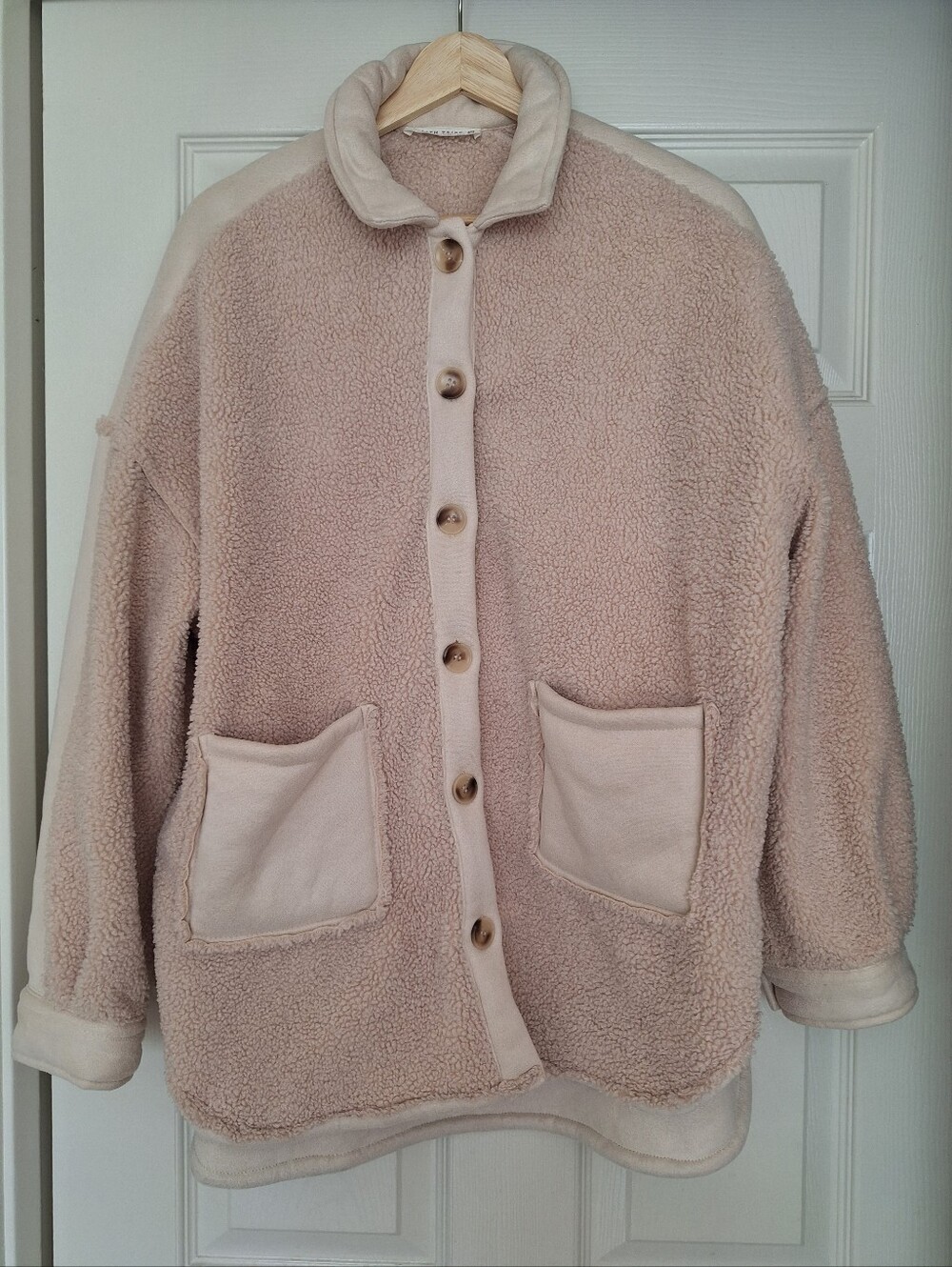 12th Tribe Sherpa Fleece Shacket Jacket Faux Suede Accent Button Front Women ML